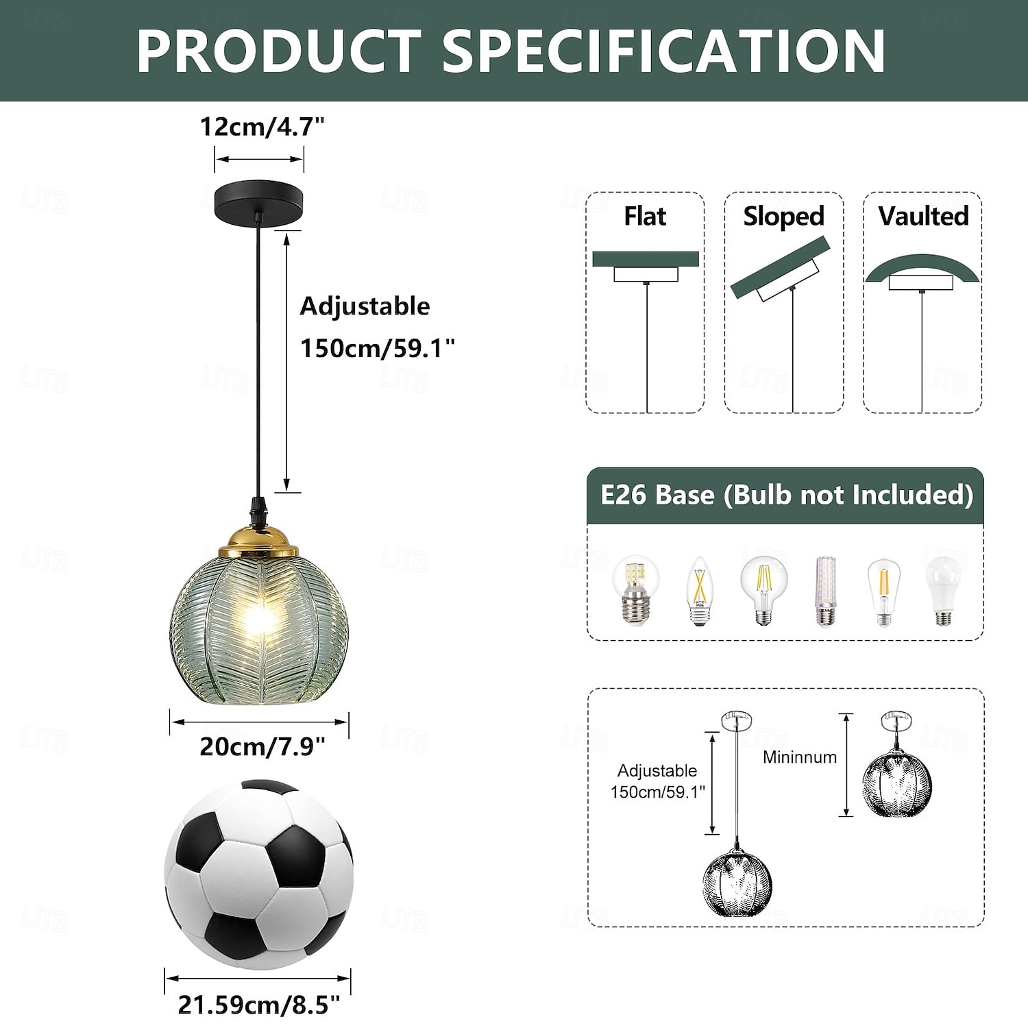 Vintage-Pendelleuchte aus grünem Glas, nordische große gerippte Kugel-Hängelampe, Deckenleuchte im Kürbis-Design für Kücheninsel und Esszimmer 2026 - $98.99 –P2