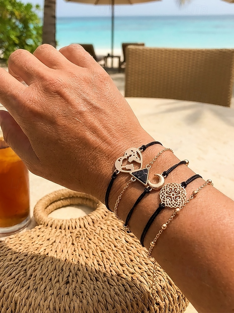 Damset med 6 stapelbara armband i bohemiskt stil, armband i legering med flera designer och hängen för strandsemester &dagligt vardagskläder 2026 - $7.99 –P2