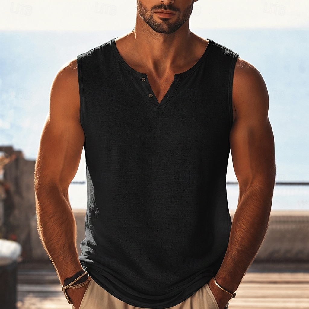 Homme Débardeur en lin T-shirt sans manches Chemise de batteur de femme Sans manches Col en V Henley Été Uni Mode Basique Bohème Mince Flexible Occasionnel Plage Vacances Noir Violet Vert T-shirt de 2026 ? $17.99 –P4