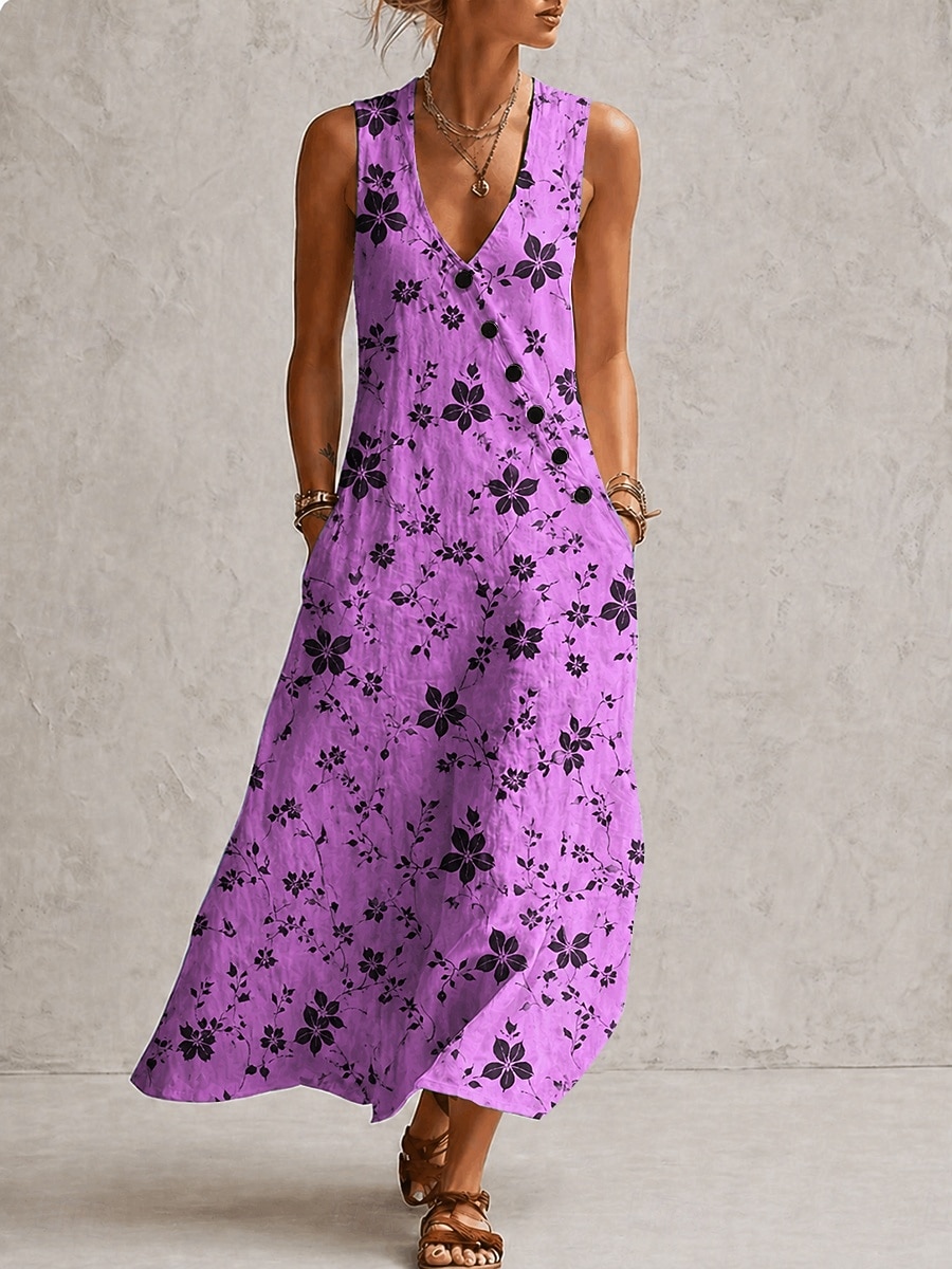 Mujer Vestido largo maxi Vestido de verano Vestido informal Vestido de una línea Elegante Vacaciones Fluido Playa Festivos Holgado Floral Graphic Sin Mangas Escote en Pico Azul Piscina Rosa Morado 2026 - $41.99 –P2