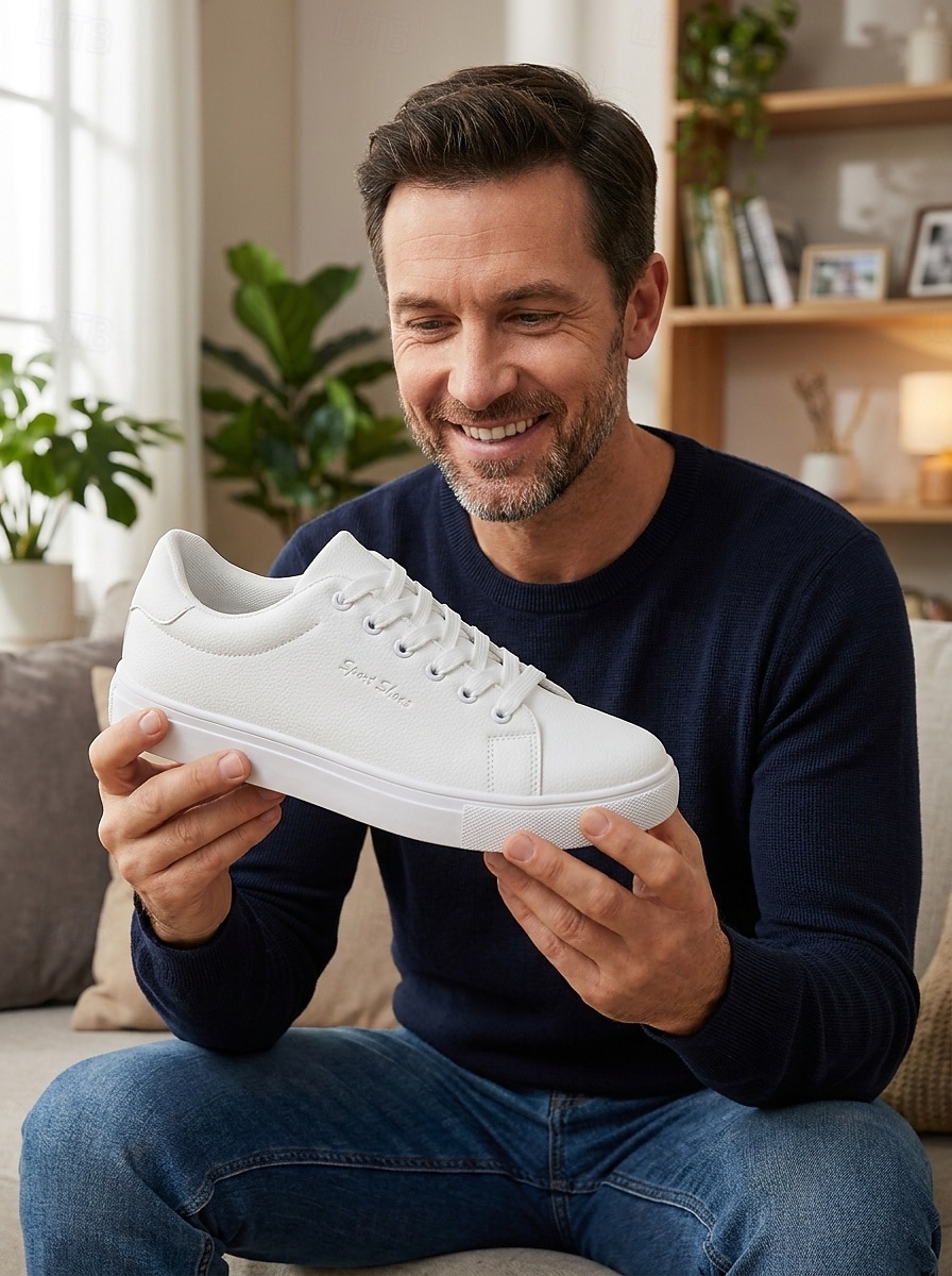 Men's White Music Festival Sneakers - Lightweight Comfort Lace-Up Casual Shoes - Minimalist Low-Top Footwear for Concerts, Outdoor Events, Travel and Everyday Leisure 2026 - $34.99 –P2