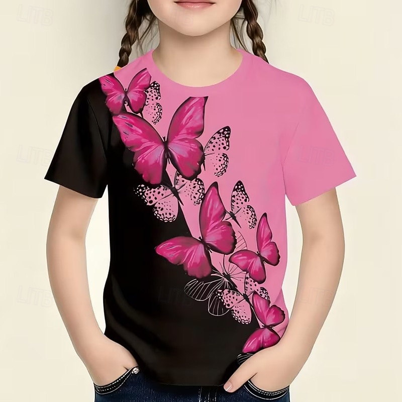 Ragazze 3D Grafico Farfalla Maglietta Manica Corta Stampa 3D Estate Primavera Sport Moda Streetwear Bambini 5-12 anni Girocollo Casuale Quotidiano All'aperto Vestibilità regolare del 2026 a $13.49 –P6