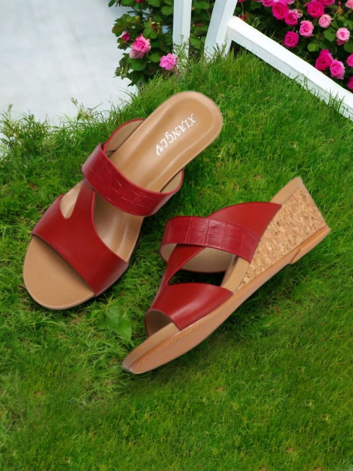 Women's Brown Cork Wedge Sandals - Open-Toe Slip-On Summer Slides with Croc-Embossed Straps for Casual & Summer Wear 2026 - $34.99 –P5