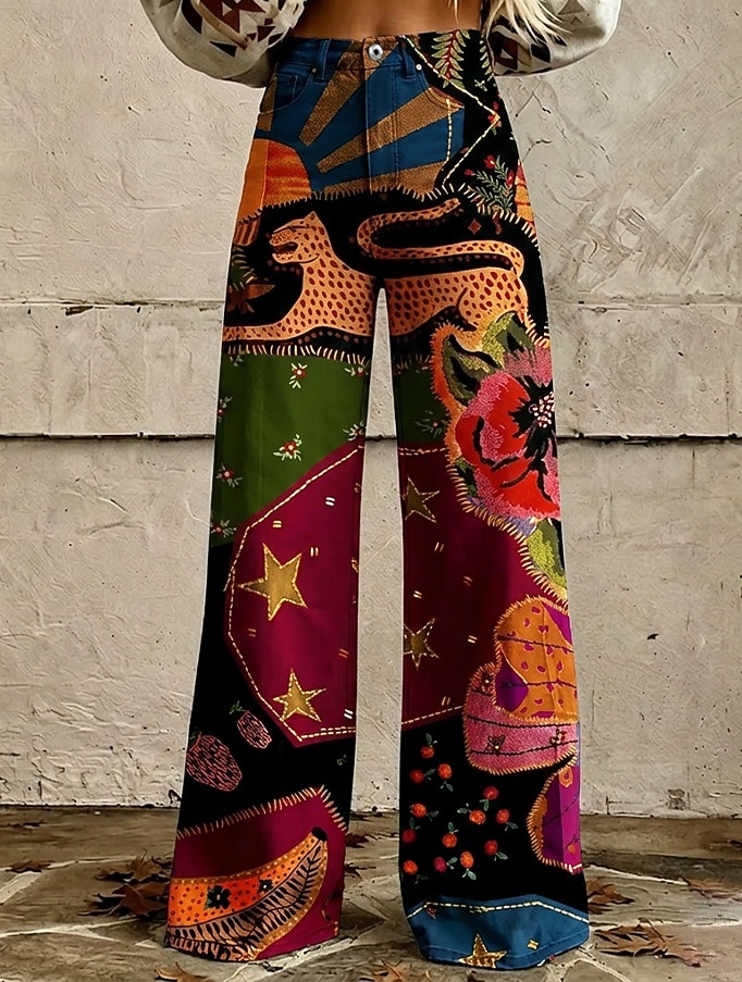 Retro Vintage Boho 1970s Pants Wide Legged Pants Hippie Disco High Waist Floral Faux Jeans Style Fancy Dress Women's Halloween Carnival Music Festival Pride Parade Retro Theme Party Adults' Pants 2026 - $35.99 –P10