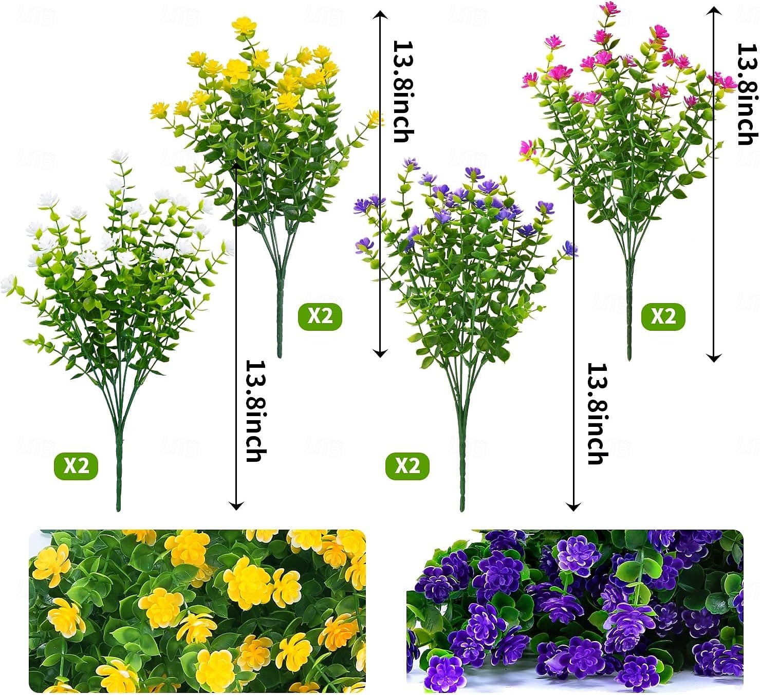 8 Bundles Outdoor Artificial Fake Flowers UV Resistant No Fade Boxwood ...