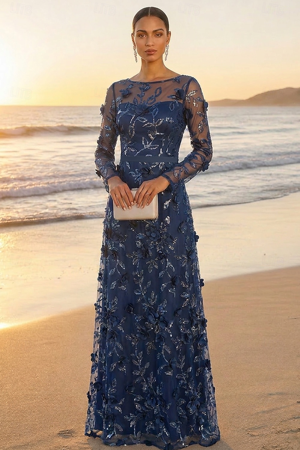 A-Line Floor Length Mother of the Bride Dress Long Sleeve Boat Neck Elegant Vintage Luxurious Formal Wedding Guest Wedding Party Lace Tulle with 3D Flowers Embroidery Appliques 2026 - $182.99 –P1