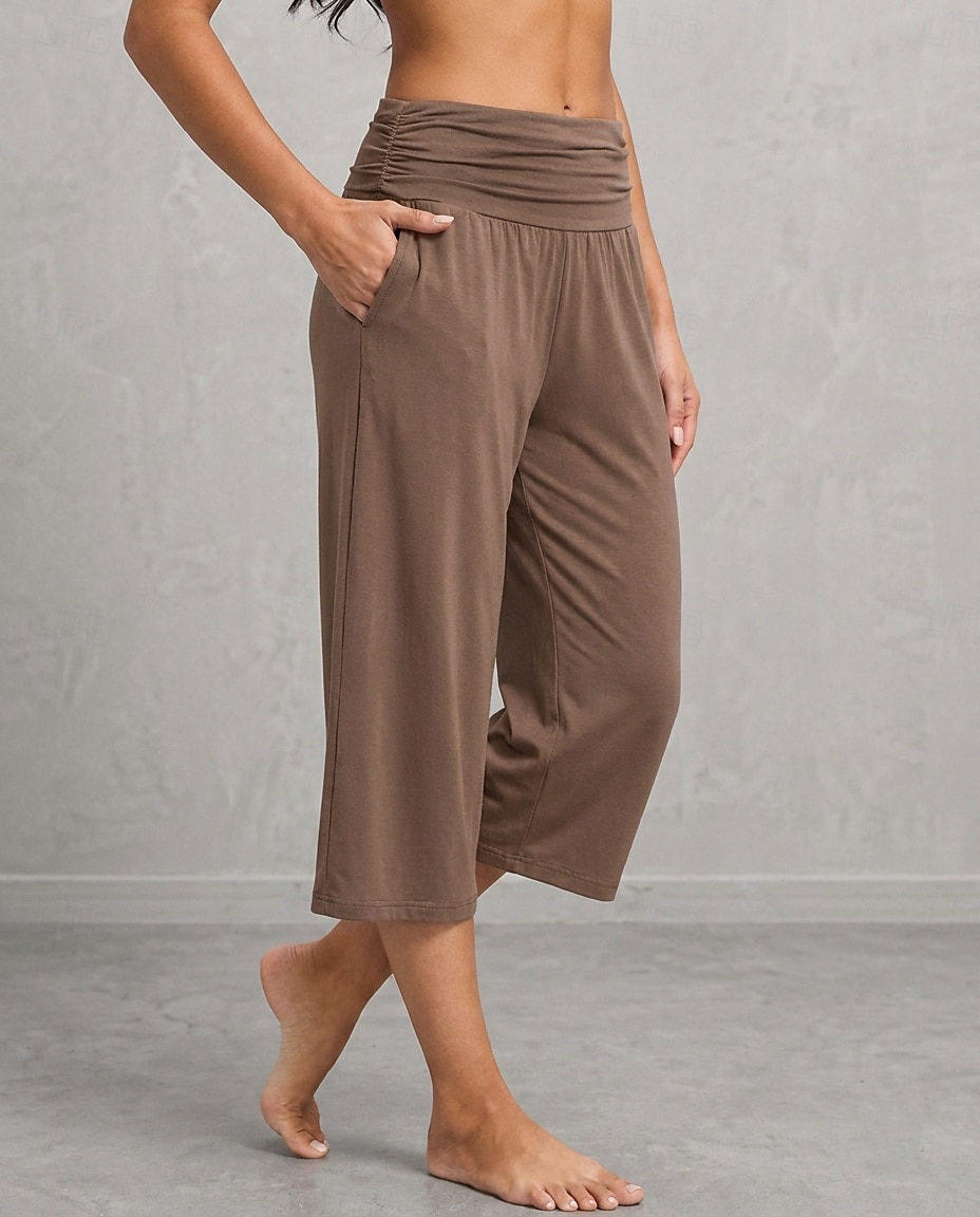 Women's Wide Leg Vacation Sport Lounge Pants Calf-Length High Waist Comfortable Micro-elastic Vacation Formal Blue Light Gray rice white Black Summer Spring 2026 - $24.99 –P8