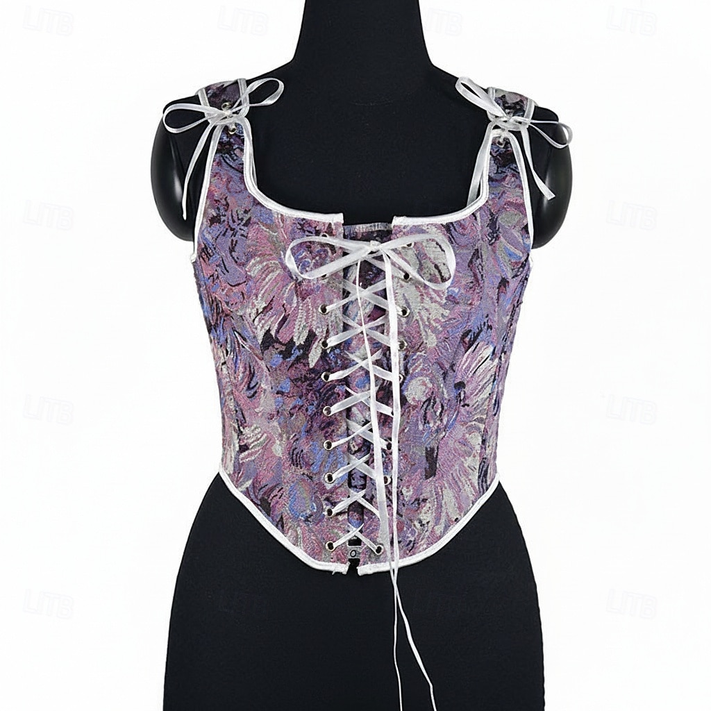 Medieval Renaissance Cottagecore Corset Overbust Corset Bodice Lace up Floral Fancy Dress Women's Fantasy Halloween Carnival Casual Daily Renaissance Fair LARP Adults' Corset Spring & Summer 2026 - $43.99 –P5