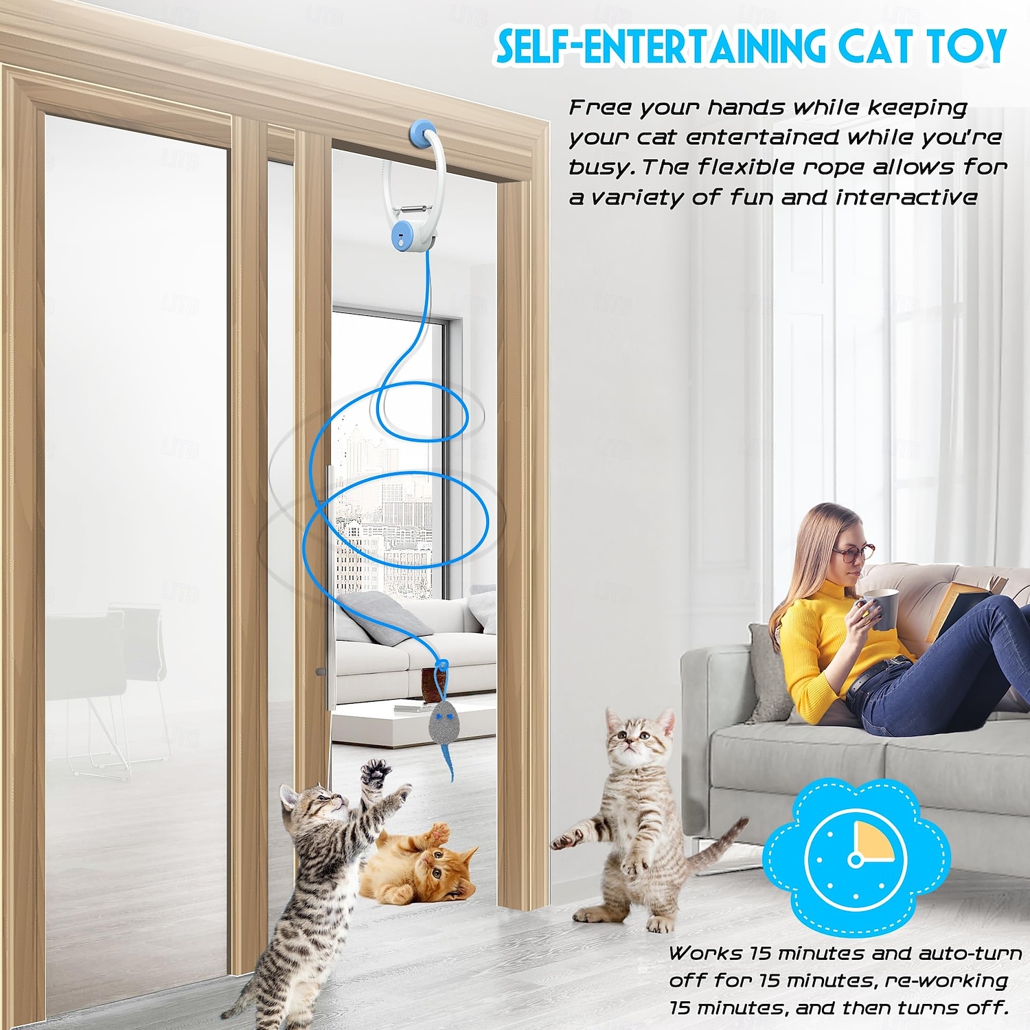 Giocattolo interattivo per gatti da interno, giocattolo intelligente ricaricabile tramite USB da appendere alla porta, retrattile automatico, giocattolo elettronico per gatti con piume e cordino, con del 2026 a $53.99 –P2
