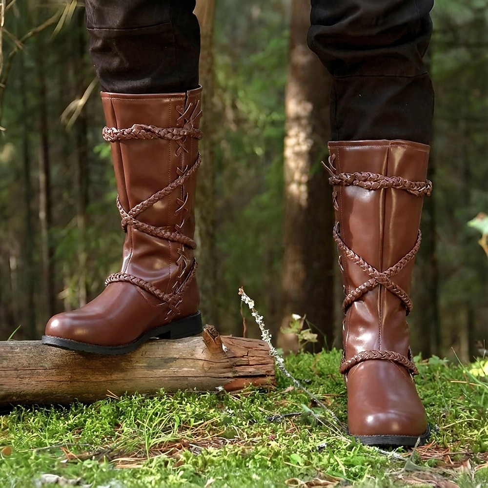 Medieval Renacimiento Zapatos Botas Botas hasta la rodilla Pirata Vikingo Cruzado Plano Disfraz Hombre Celta Pirata Víspera de Todos los Santos Mascarada Fiesta y Noche LARP Feria Ren Adultos Adulto 2026 - $58.99 –P2