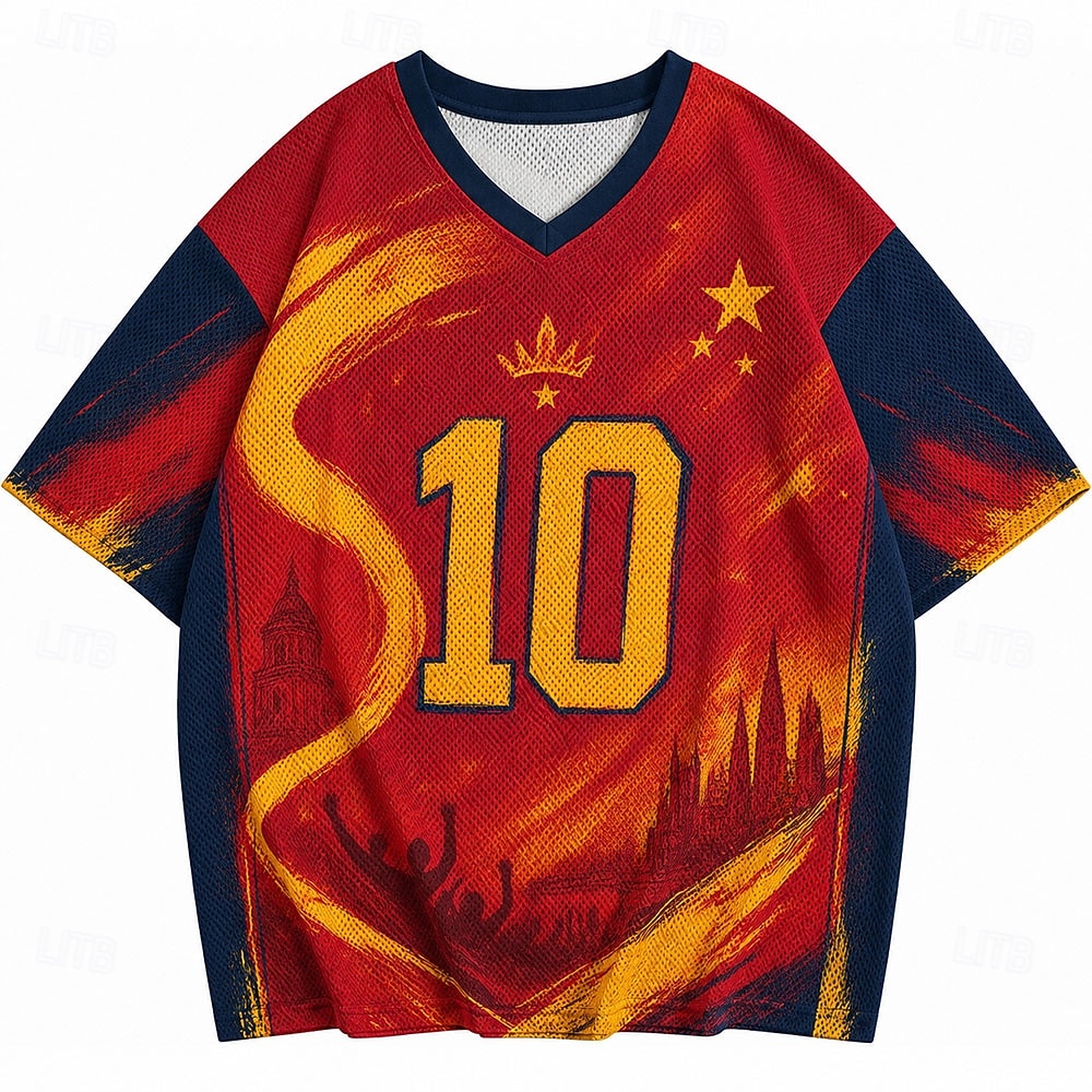 Fußball-Pokal 2026 Herren Zahlengrafik Spanien T Shirt Jersey Shirts Kurzarm T-Shirt 3D-Druck V Ausschnitt Hemd Sport Streetstyle Sport im Freien Spieltag American Football Rot 4 Rot 3 Rote Frühling 2026 - $23.99 –P2