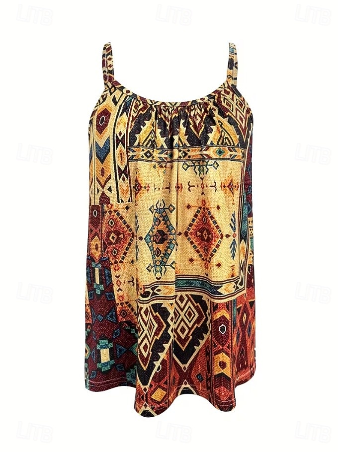 Damen Hemd Bluse Druck Grafik Geometrisch Paisley-Muster Bohemien Vintage Tropisch Ärmellos Träger Normale Oberteile Lässig Täglich Khaki Rote Dunkelgrün Purpur Braun Sommer Frühling 2026 - $21.99 –P3