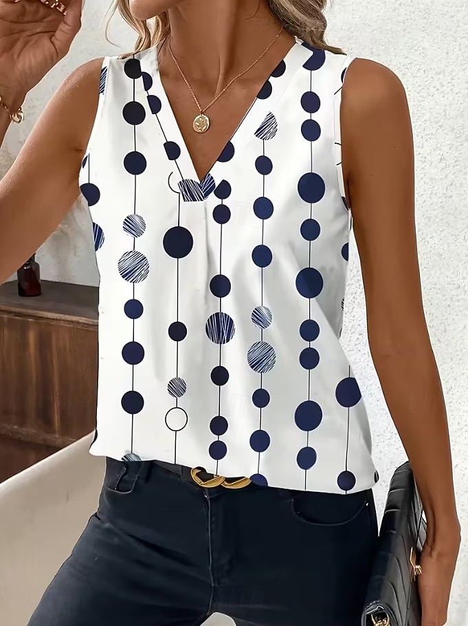 Women's Tank Top Graphic Geometric Abstract Elegant Vintage Stylish Sleeveless V Neck Crop Tops Beach Wedding Casual Daily Blue White / Black White Light Green Brown Summer Spring 2026 - $21.99 –P10