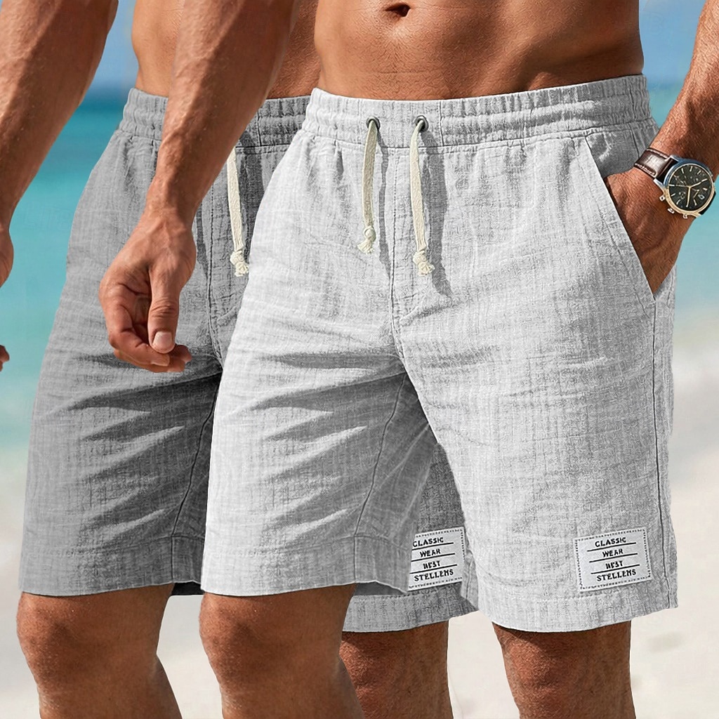 Men's Shorts Summer Shorts Beach Shorts Casual Shorts Drawstring Elastic Waist Plain Comfort Breathable Knee Length Casual Daily Outdoor Fashion Retro Vintage Gray+Khaki Blue+Navy Blue Micro-elastic 2026 - $35.99 –P7