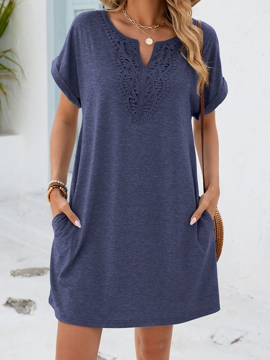 Women's Mini Dress Shift Dress Summer Dress Casual Daily Loose Fit Plain Short Sleeve V Neck Blue Navy Black Wine Summer 2026 - $27.99 –P17