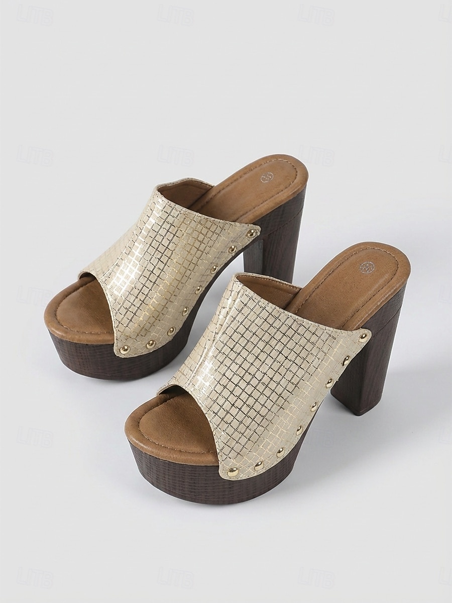 Sandalias doradas de tacón de bloque para mujer: sandalias de plataforma con tacón alto para fiestas nocturnas y ropa de club. 2026 - $46.99 –P4