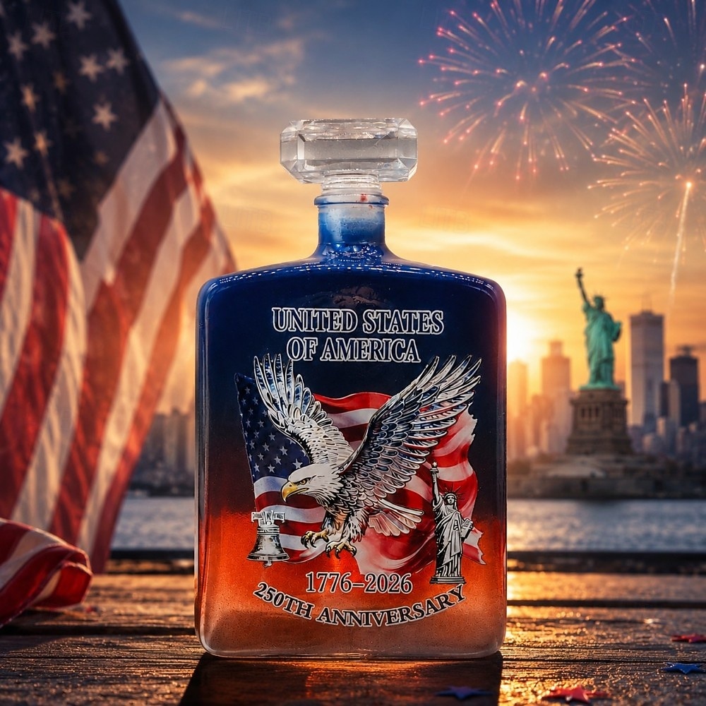USA 250. évfordulós whiskysüveg &pohárkészlet, hazafias amerikai dekantáló ajándékkészlet sas zászló mintával, 1776-2026 limitált kiadású bourbon skót likőrös üveg és whiskyspohár férfiaknak, apa 2026 - $32.99 –P5