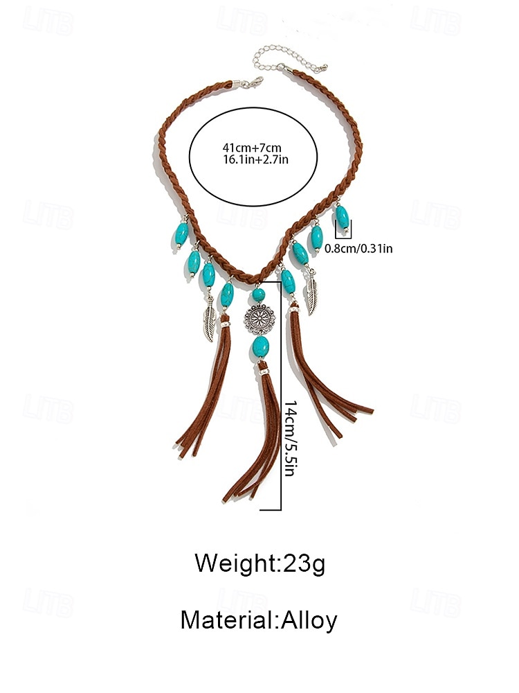 Women's Bohemian Alloy Turquoise Tassel Necklace, Statement Fringe Pendant Jewelry for Music Festival, Beach Vacation, Daily Casual Wear 2026 - $11.99 –P7
