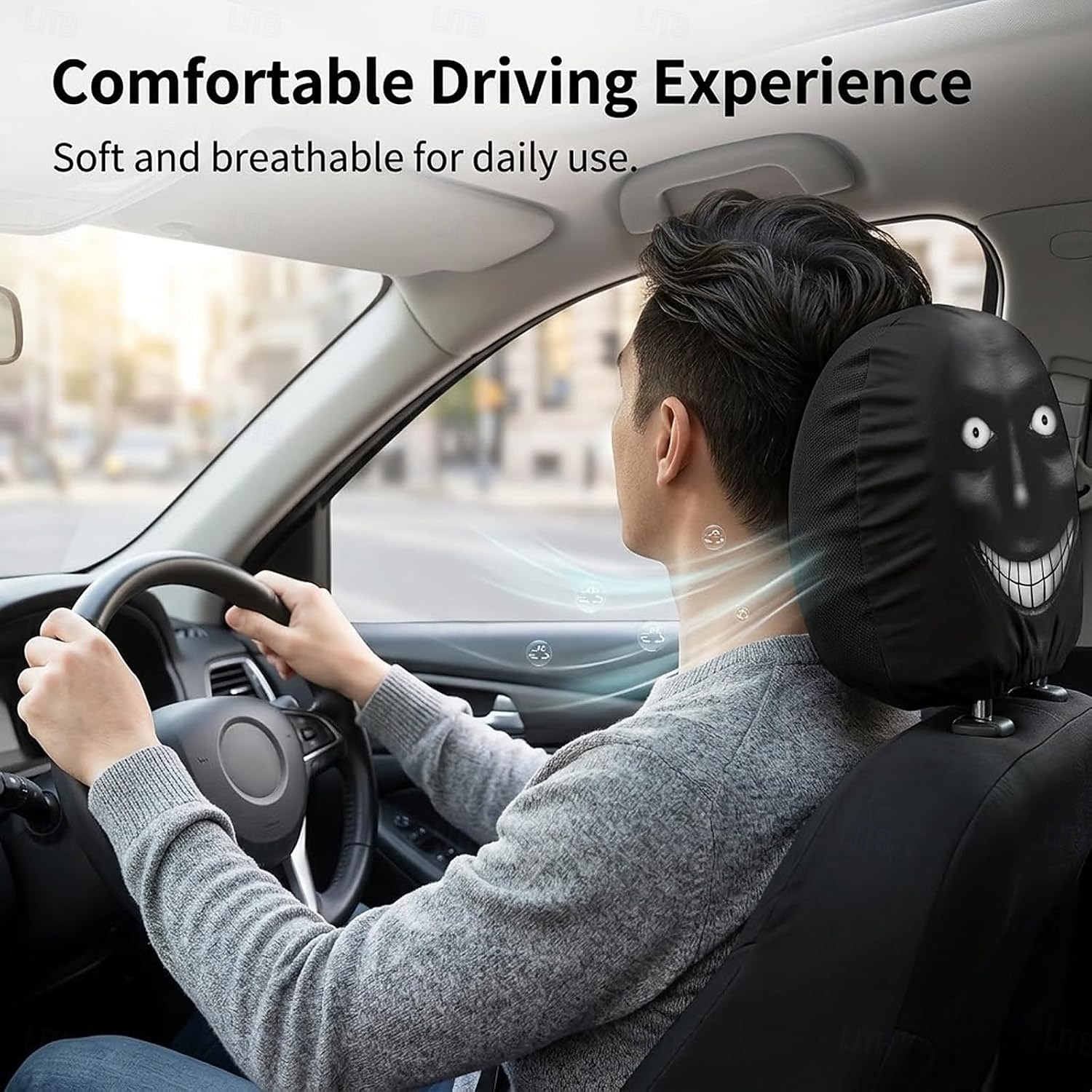 2/4 Stück lustige, gruselige Auto-Kopfstützenbezüge mit unheimlichem Gesichtsmotiv, ideal als Scherzartikel für die Vordersitze, Halloween- oder Gag-Geschenk, strapazierfähiger, dehnbarer Autositzbezug 2026 - $16.99 –P8