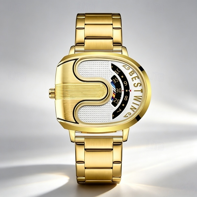 Men's Luxury Gold Watch Creative Unique Design Rolling Disc Dial Futuristic Cyberpunk Style Stainless Steel Band Waterproof Fashion Cool Casual Wristwatch Gifts for Men 2026 - $29.99 –P3