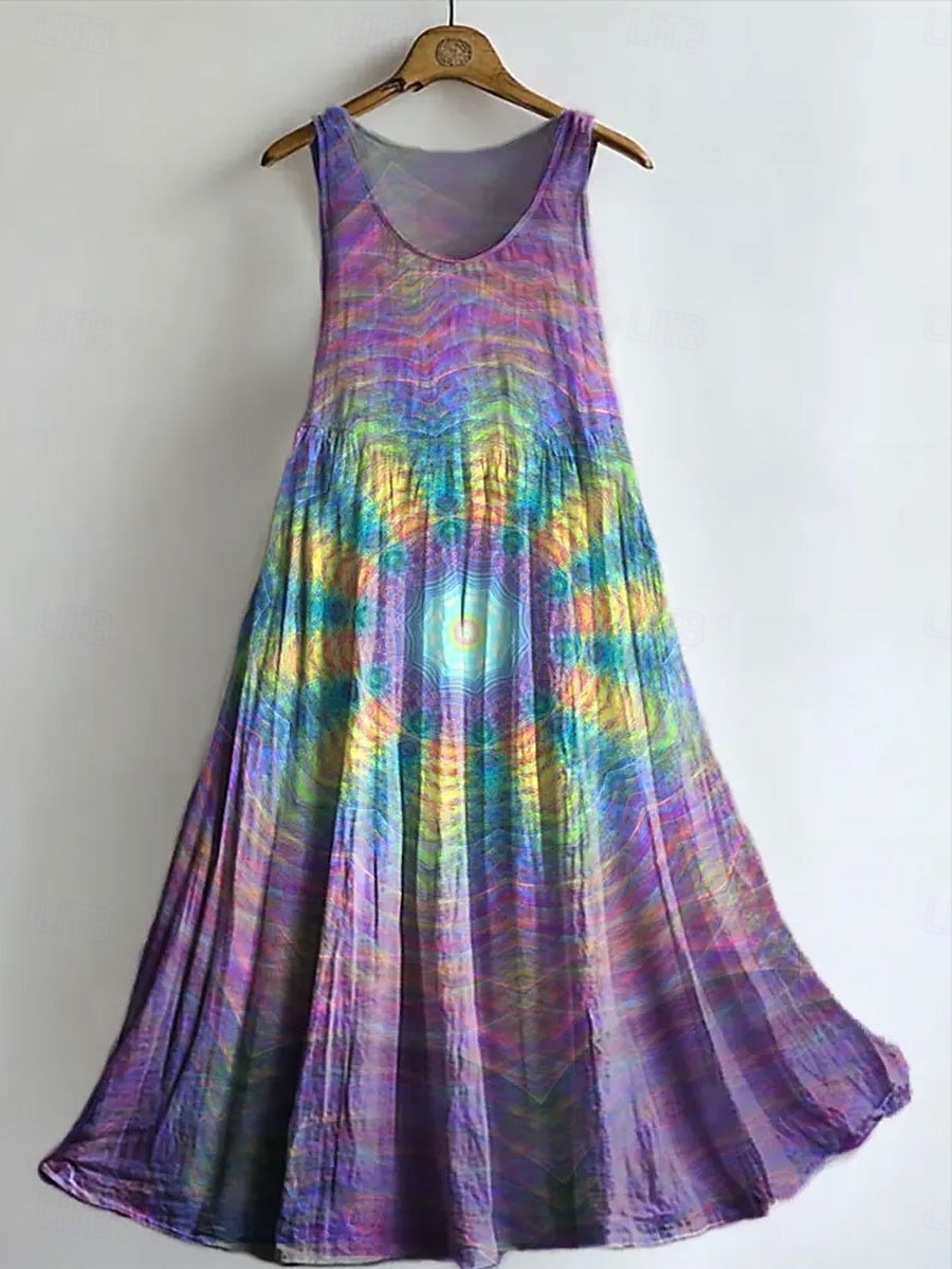 Mujer Vestido Midi Vestido bohemio Vestido de verano Vestido informal Vestido Étnico Elegante Bohemia Vacaciones Playa Festivos Cita Holgado Graphic Abstracto Sin Mangas Cuello Barco Amarillo Morado 2026 - $41.99 –P1