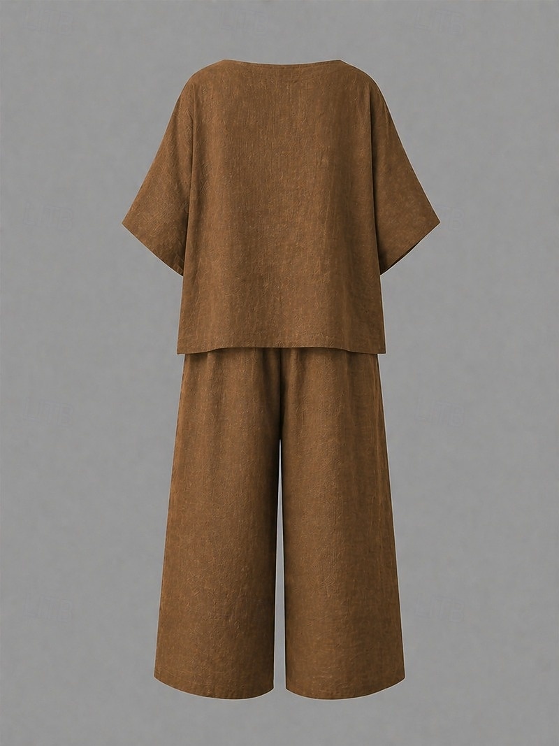 Conjuntos de lino y algodón para mujer, conjuntos de dos piezas, color puro, elegantes, casuales, cómodos, para el hogar, uso diario, primavera y otoño. 2026 - $15.49 –P11