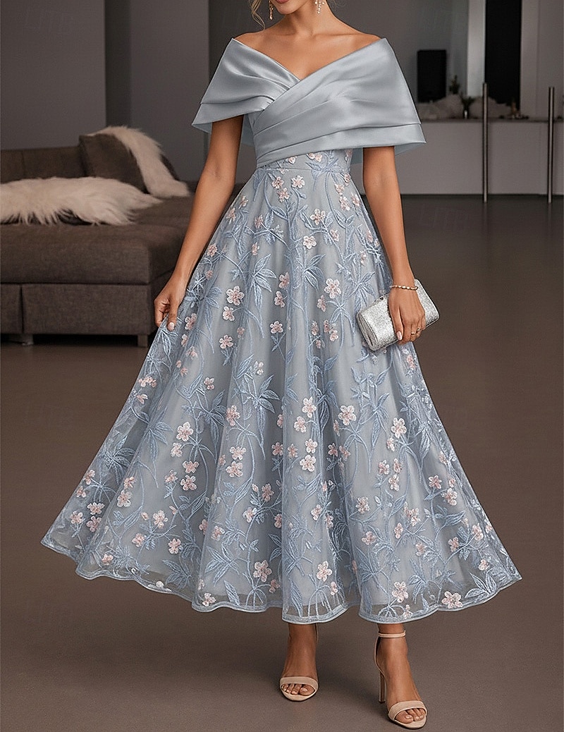 A-Line Ankle Length Cocktail Dresses Elegant Vintage Floral Sleeveless Off Shoulder Formal Semi Formal Satin Lace with Pleats Embroidery Appliques 2026 - $171.99 A-Line Ankle Length Cocktail Dresses Elegant Vintage Floral Sleeveless Off Shoulder Formal Semi Formal Satin Lace with Pleats Embroidery Appliques 2026 - $171.99