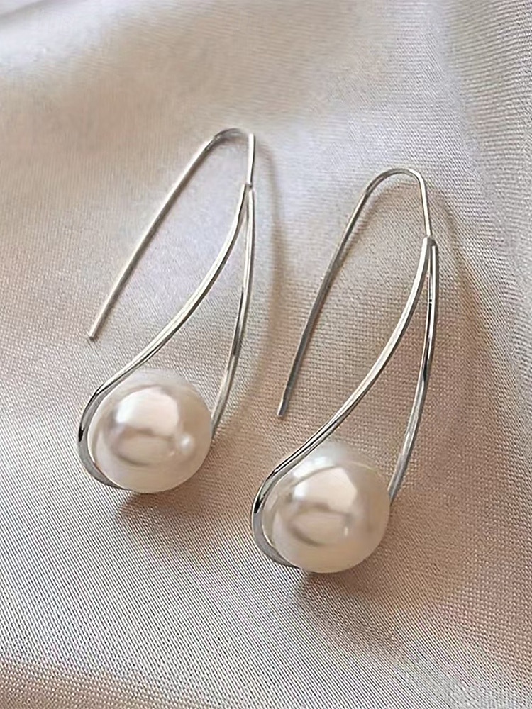 Pendientes de mujer de aleación con forma de gota de agua y perlas de imitación, diseño elegante y minimalista para uso diario, negocios, vacaciones y ocasiones semiformales. 2026 - $7.99 –P6