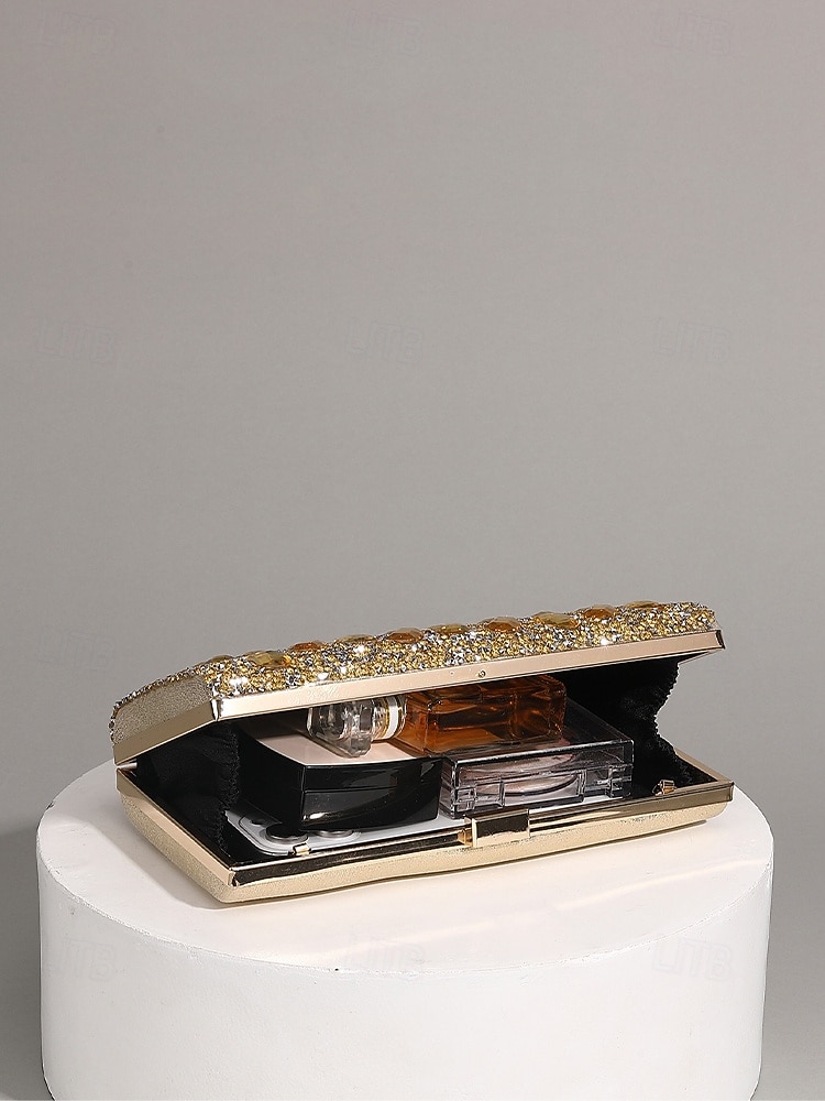 Luxuriöse Damen-Abendclutch mit Strasssteinen, goldfarbene, kristallverzierte Handtasche mit festem Rahmen und Kettenriemen für formelle Hochzeiten, Cocktailpartys und Galaveranstaltungen 2026 - $26.99 –P4