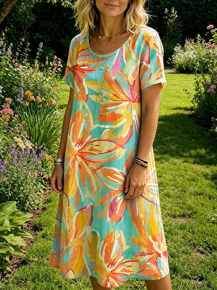 Femmes Robe Longueur Genou Robe fourreau Robe T-Shirt Occasionnel Coupe régulière Fleuri Graphique Manche Courte Col ras du cou Bleu Orange Été Printemps de 2026 ? $34.99 –P1