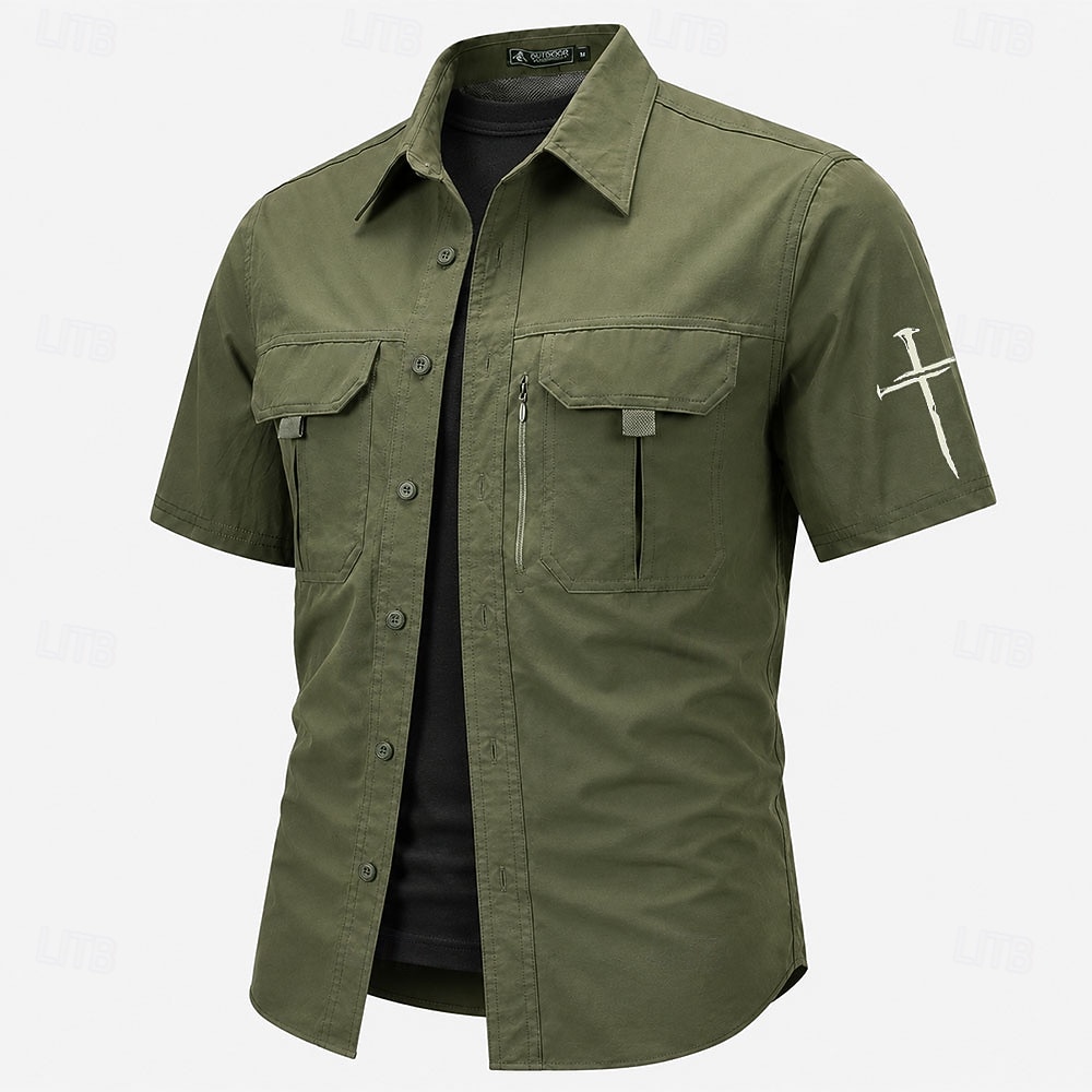 Men's Cross Fishing Shirts Cargo Shirt Utility Shirt Short Sleeve Sports & Outdoors Tactical Outdoor Streetwear Spring & Summer Shirt Collar Quick Dry Mesh Black Light Green Army Green Navy Blue Brown 2026 - $27.99 –P7
