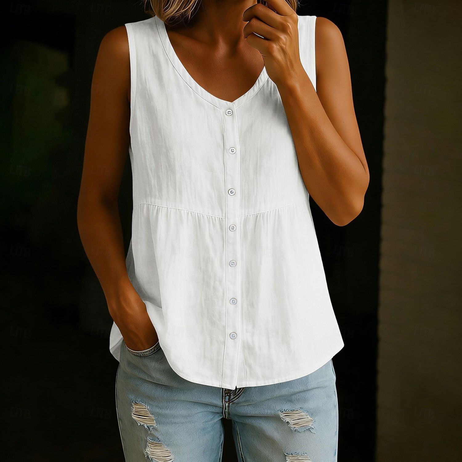 Femmes Débardeur Couleur Unie ancien Élégant Occasionnel Sans manches Col en V Hauts Réguliers Occasionnel Quotidien Bleu Noir Blanche Jaune Rouge Été Printemps de 2026 ? $25.99 –P1