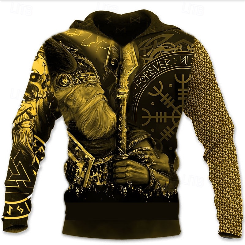Men's Viking Warrior Graphic Prints Viking Hoodie Hoodies Sweatshirt Daily Classic Casual Long Sleeve Hooded Holiday Going out Streetwear Black Yellow Red Blue Print Spring &  Fall Designer S M L XL 2026 - $32.99 –P3