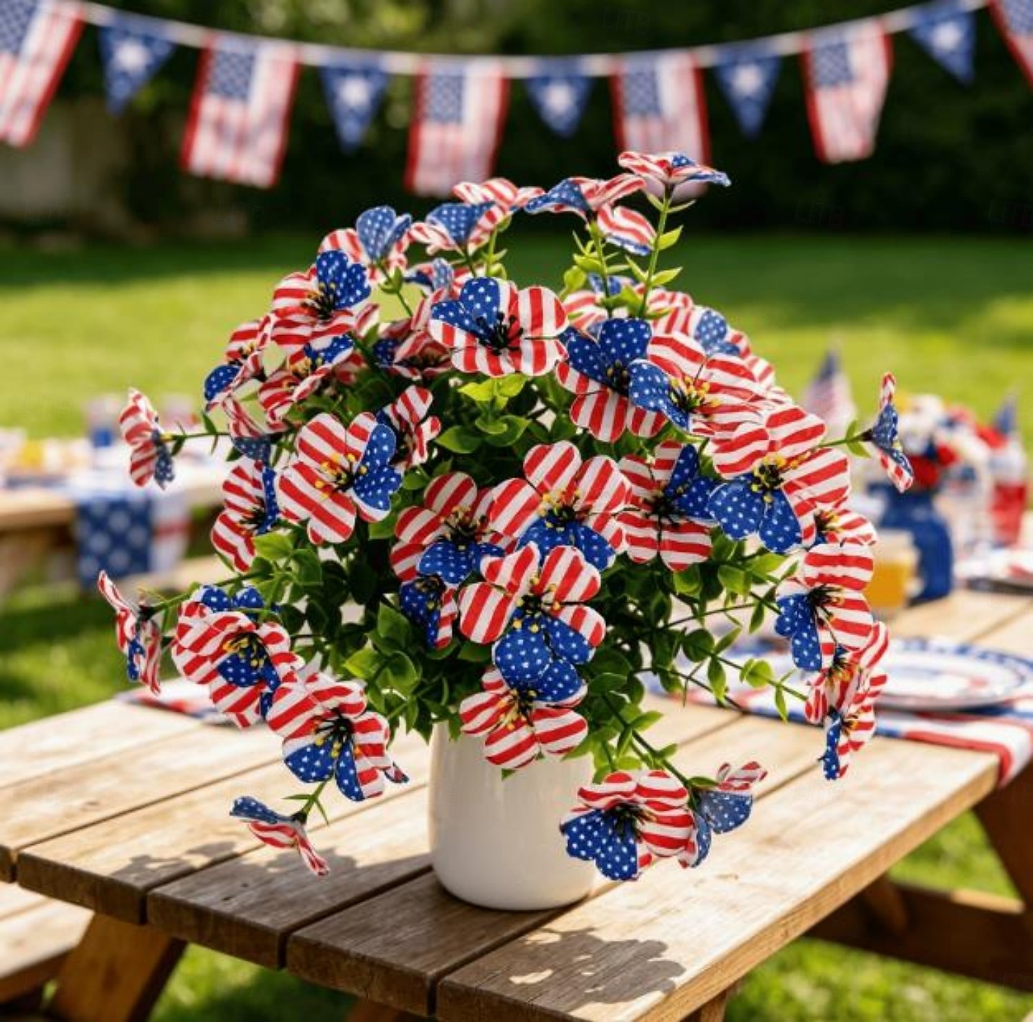 12 ramos de flores artificiais patrióticas com folhas de eucalipto, decoração vermelha, branca e azul para o 250º aniversário dos EUA, Dia da Memória e Dia dos Veteranos. de 2026 por $23.99 –P12