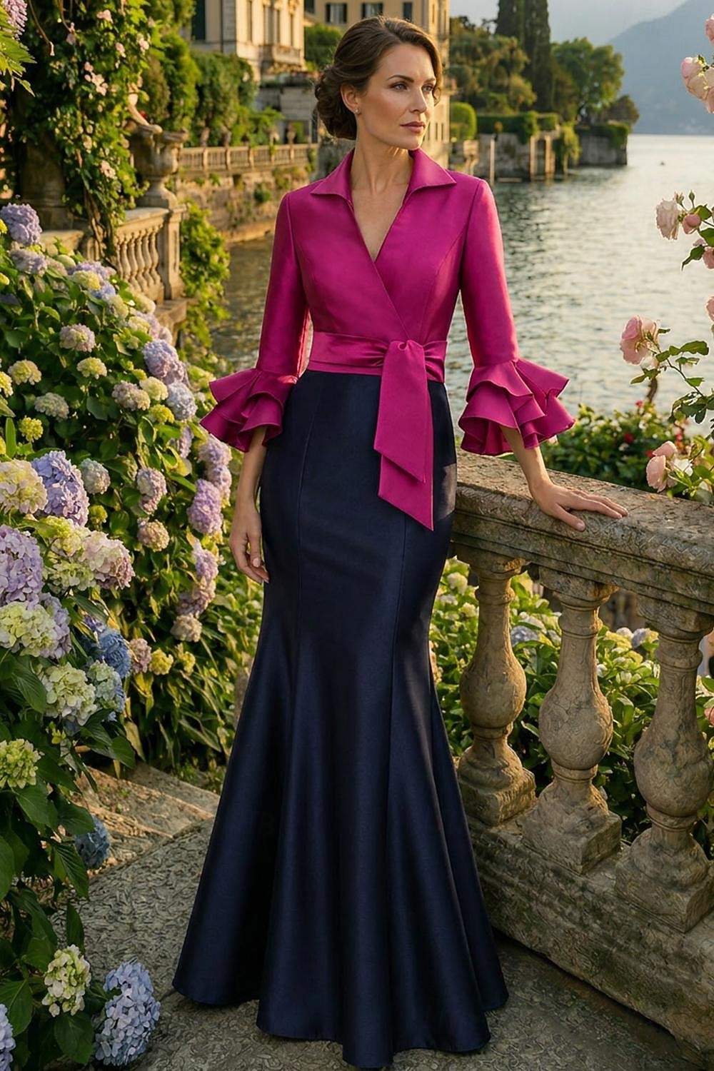 Trumpetti merenneito Kokopitkä Tanssiaismekot Iltapuku Ball Gown Muodollinen mekko Tyylikäs Juhlatyyli Silkkinen Puolihiha Paitapuserokaula-aukko Puutarhajuhlat Häät Joustava satiini kanssa Röyhelöity 2026 - $172.99 –P11