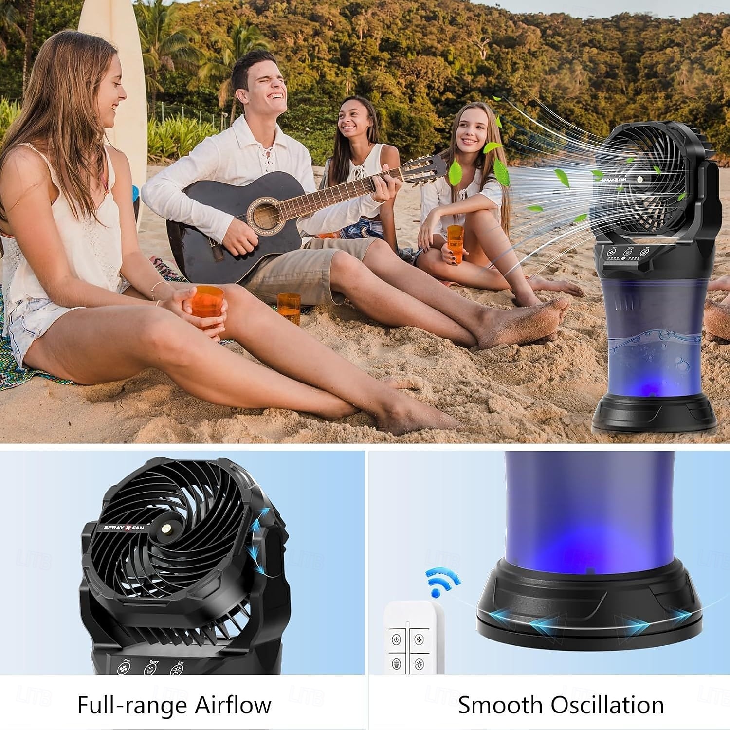 Ventilador portátil com controle remoto e sistema de nebulização, recarregável, ideal para áreas externas como pátios, camping e praia. &Ventilador portátil com sistema de névoa para uso interno e de 2026 por $197.99 –P4