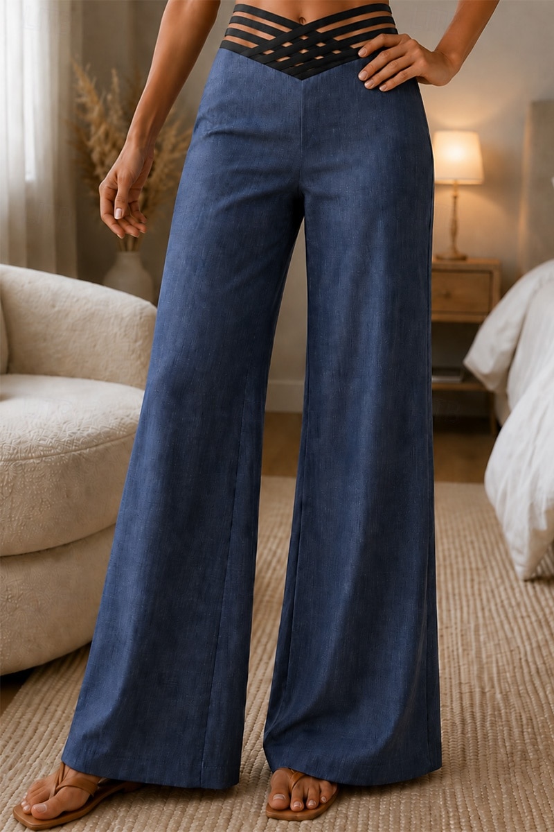 Damen Hose Anzughose Mode Streetwear Arbeit Volle Länge Hohe Taille Einfach Weites Bein Elastischer Bund Komfort Weich Atmungsaktiv Mikroelastisch Outdoor Büro Straße Blau Navy-Blau Schwarz Weiß 2026 - $18.99 –P1