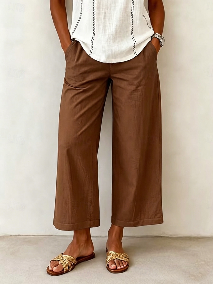 Women's Wide Leg Trousers Casual Pants Vacation Fashion Streetwear Full Length High Waist Plain Pocket Elastic Waist Comfortable Breathable Inelastic Daily Vacation Street Light Gray Dark Grey Black 2026 - $10.49 –P13