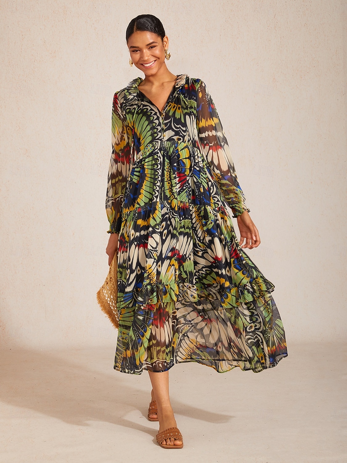 Jungle Butterfly Flowy Chiffon Maxi Dress 2026 - $171.99 –P2