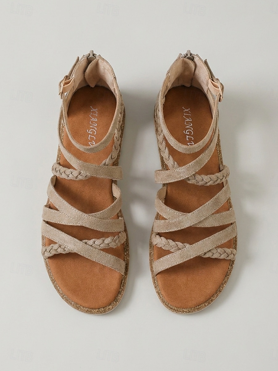 Women's Almond Gladiator Sandals - Lightweight Braided Multi-Strap Flat Sandals with Back Zipper for Walking, Travel & Casual Wear 2026 - $42.99 –P4
