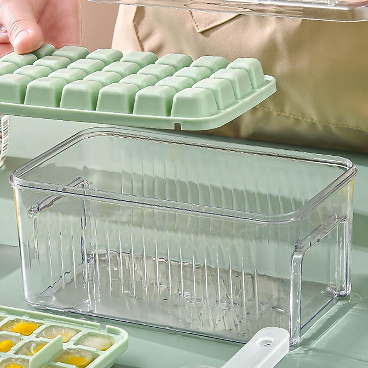 Bandeja para cubitos de hielo de 28/56 compartimentos con tapa y un solo botón. &Contenedor, máquina para hacer cubitos de hielo de fácil extracción con cuchara &Recipiente de almacenamiento, molde de 2026 - $11.99 –P8
