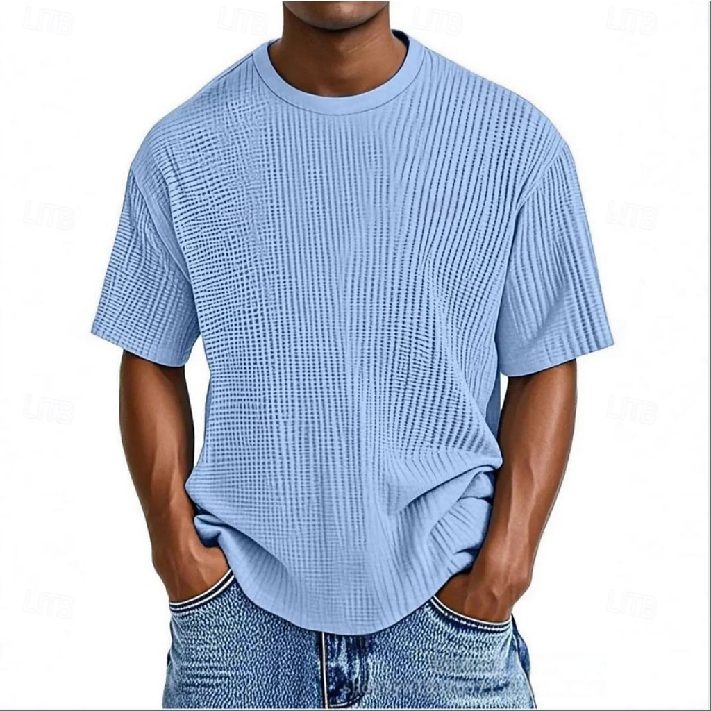 Per uomo Maglietta Waffle Maglietta Camicia a Maniche Corte Manica Corta Girocollo Estate Primavera Tinta unica Streetwear Elegante Tempo libero Jacquard Quotidiano All'aperto Vacanza Bianco Nero del 2026 a $18.99 –P1