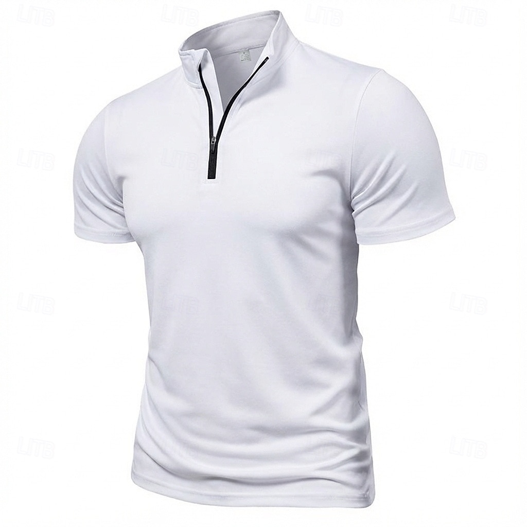 Men's Polo Shirts Zip Polo Casual Daily Quarter Zip Short Sleeve Fashion Basic Plain Lightweight Quarter Zip Summer Spring Blue White Pink Dark Green Purple Orange Polo Shirts 2026 - $21.99 –P7