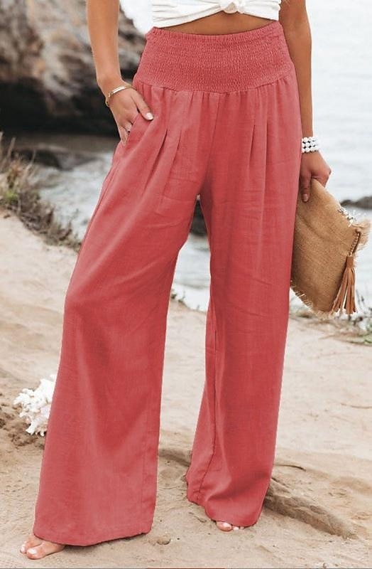 Damen Weites Bein Urlaub Stilvoll Volle Länge Hohe Taille Plissiert Komfort Dehnbar Täglich Strand Violett Marineblau Khaki Schwarz Sommer Frühling Lässiger Schnitt 2026 - $24.99 –P6