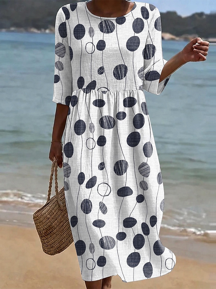 Mulheres Vestido midi Vestidos Para o Verão Vestido de verão Férias Casual Boho Feriado Normal Floral Gráfico Meia Manga Gola Redonda Branco Verde Claro Azul Céu Verão Primavera de 2026 por $36.99 –P6