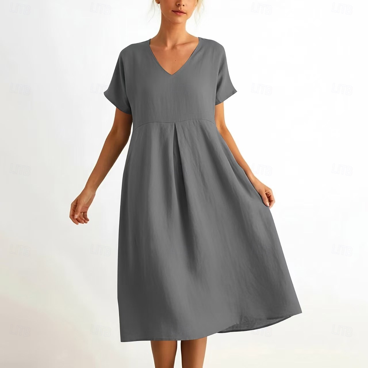 Mujer Vestido hasta la Rodilla Vestido de verano Vestido informal Vacaciones Casual Boho Playa Fiesta Cita Holgado Plano Manga Corta Escote en Pico Azul Piscina Negro Rosa Verde Trébol Verano 2026 - $33.99 –P7