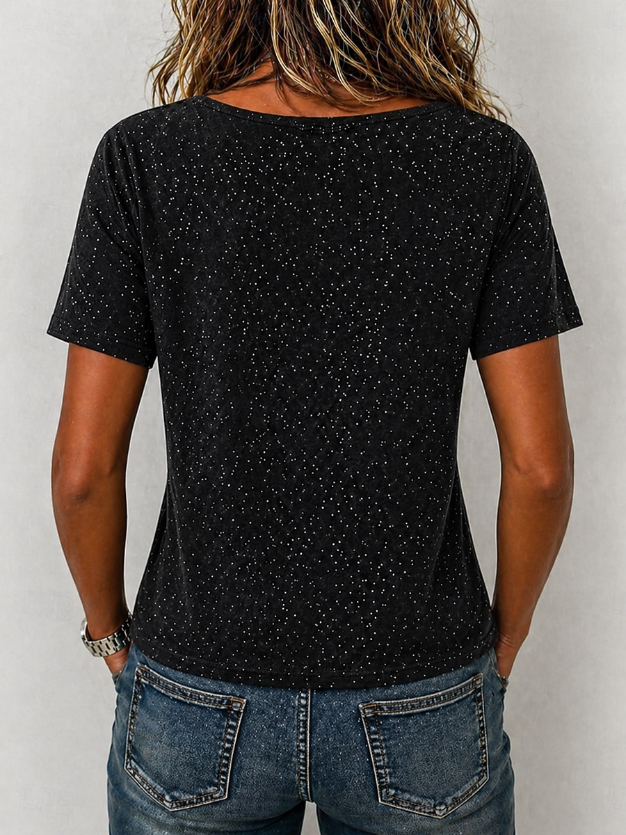 Dam T-shirt T-tröja Strass Ensfärgat Mode Stylish Klassisk Kortärmad Fyrkantig hals Vanliga toppar Ledigt Dagligen Utekväll Svart Vit Brun Grå Sommar Vår 2026 - $19.99 –P2