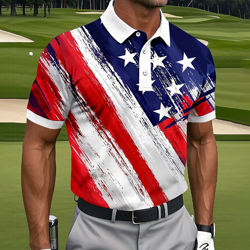 4th of July 2026 250th Men's American US Flag Golf Sports Polo Shirts Short Sleeve Polo Shirts Lapel Casual Athleisure Daily Wear 3D Print Buttons Summer Spring Blue 1 Blue 3# Blue 2# 2026 - $22.99 –P1