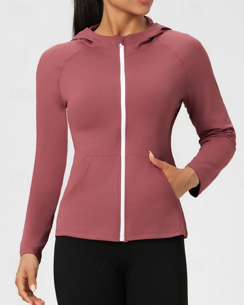 Women's Solid Colored Workout Shirt Tennis Sports Jacket Long Sleeve Zipper Pocket Quick Dry Lightweight Moisture Wicking Breathable Tennis Golf Pickleball Hooded Jacket Black Pink Navy Blue Tennis 2026 - $24.99 –P5