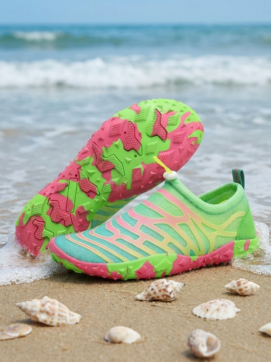Scarpe da acqua da donna verdi e colorate con stampa geometrica - calzature slip-on larghe in mesh traspirante ad asciugatura rapida, scarpe a piedi nudi antiscivolo per spiaggia, snorkeling e nuoto del 2026 a $32.99 –P1